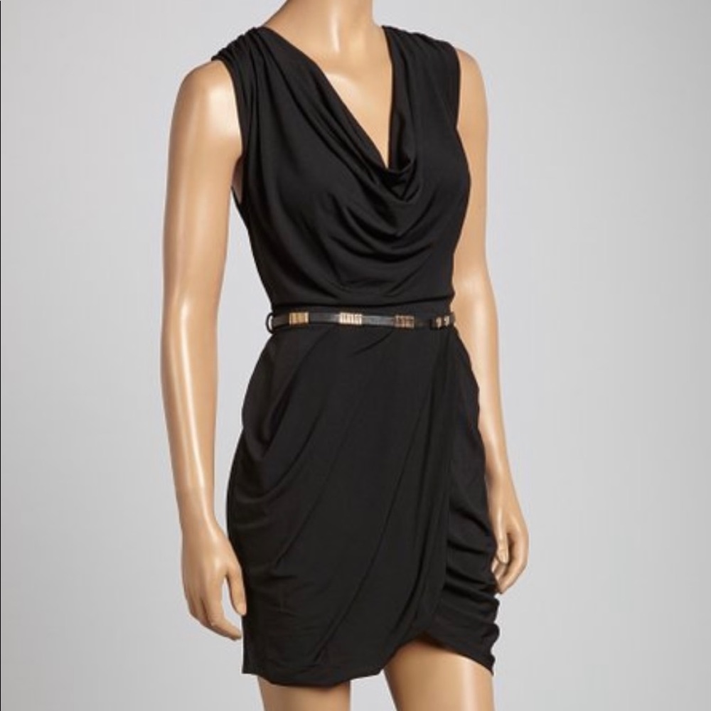 LovPosh Tulip Cowl Neck Sleeveless Mini Black Dress 80’s retro glam goddess